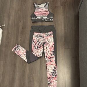Calvin Klein Pink and Gray Patterned Workout Set - Size S leggings/ XS sport bra